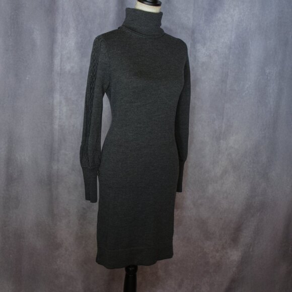 Classiques Entier Grey Turtleneck Sweater Midi Dress 100% Wool - Picture 2 of 5